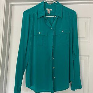 J.Crew Green Silk Blythe Blouse Size 2